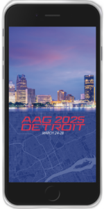 AAG 2025 Detroit mobile app graphic displayed on a mobile phone